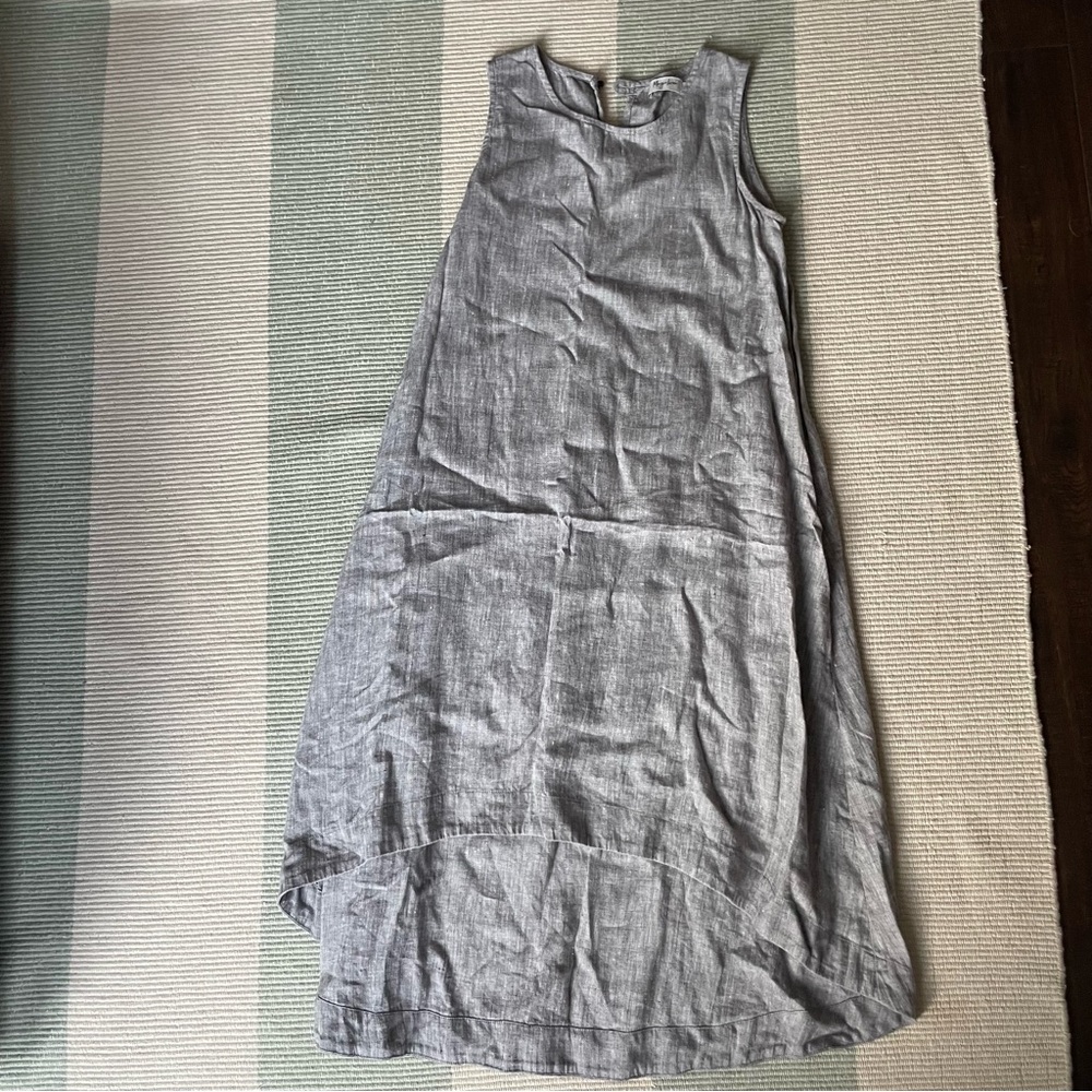 Gray linen Magic Linen (as seen on Meghan Markle) midi high low dress, size S